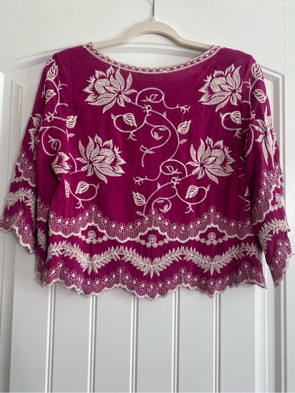 Solitaire Magenta Floral Embroidered Peasant Blouse - Picture 2 of 6